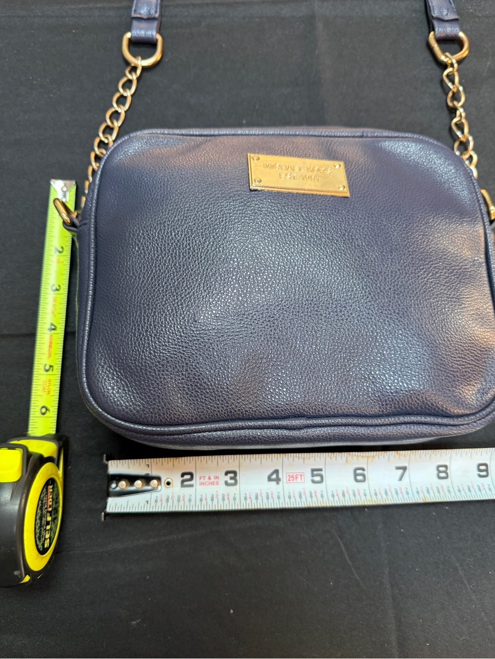 Michael Kors Navy Pebble Leather Jet Set Crossbody Camera Bag + Gold Chain - EUC - Picture 13 of 15